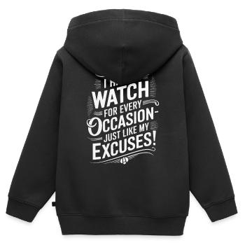 Ich habe für jeden Anlass eine Uhr - genau wie meine Uhr. - Kinder Premium Organic Zip Hoodie - Schwarz - Hinten - AI Model Kid Male (0cm)
