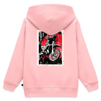Motocross-Fahrer vor roter Sonne Briefmarke - Kinder Premium Organic Zip Hoodie - Rosa - Hinten - AI Model Kid Female (0cm)