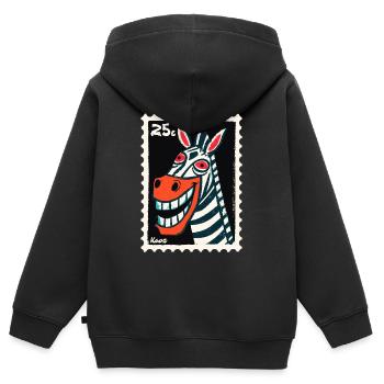 Grinsendes Zebra im Briefmarken-Look - Kinder Premium Organic Zip Hoodie - Schwarz - Hinten - AI Model Kid Male (0cm)