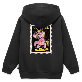 Wütendes Einhorn als Comic-Briefmarke - Kinder Premium Organic Zip Hoodie - Schwarz - Hinten - AI Model Kid Male (0cm)
