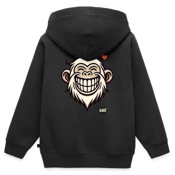 Grinning monkey with heart - Kids Premium Organic Zip-up Hoodie - black - Back - AI Model Kid Male (0cm)