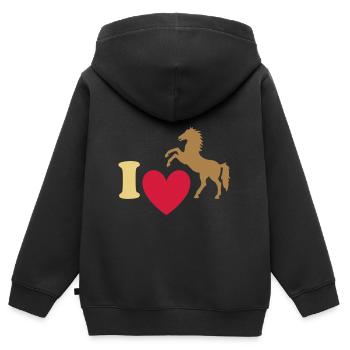 ★ Les couleurs de conception peuvent être modifiées ★ J'adore les chevaux - Sweat Premium à capuche zippé enfant bio - noir - Dos - AI Model Kid Male (0cm)
