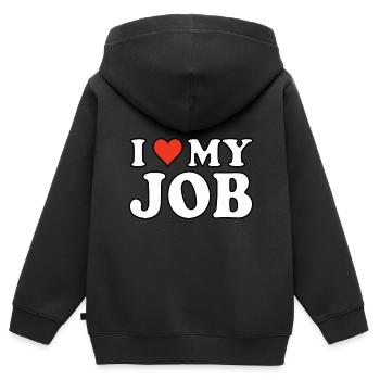 J’aime mon travail, j’aime mon travail - Sweat Premium à capuche zippé enfant bio - noir - Dos - AI Model Kid Male (0cm)