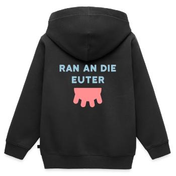 ★ Designfarben änderbar ★ Ran an die Euter, Zitzen - Kinder Premium Organic Zip Hoodie - Schwarz - Hinten - AI Model Kid Male (0cm)