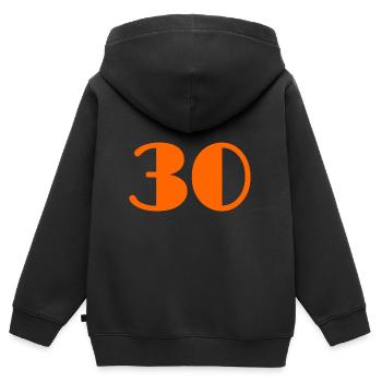30. 30 ANS. 30e ANNIVERSAIRE. ANNIVERSAIRE 30 ANS - Sweat Premium à capuche zippé enfant bio - noir - Dos - AI Model Kid Male (0cm)