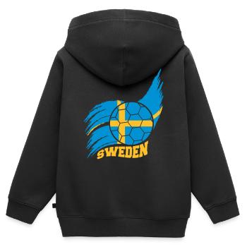 Flag Ball Suède Logo de fan de football suédois - Sweat Premium à capuche zippé enfant bio - noir - Dos - AI Model Kid Male (0cm)