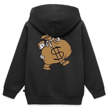 tragen schwer dollar symbol zeichen geld reich gel - Kinder Premium Organic Zip Hoodie - Schwarz - Hinten - AI Model Kid Male (0cm)