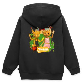 JoNaLu Jo Naya Und Lu Winken Fröhlich - Kinder Premium Organic Zip Hoodie - Schwarz - Hinten - AI Model Kid Male (0cm)