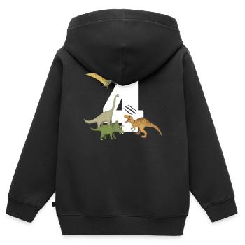 Dinosaure anniversaire pour enfants 4e anniversaire dinosaure - Sweat Premium à capuche zippé enfant bio - noir - Dos - AI Model Kid Male (0cm)