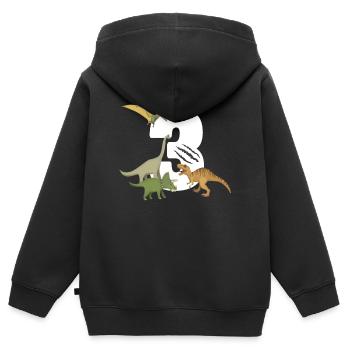 Dinosaure d'anniversaire pour enfants 3e anniversaire dinosaure - Sweat Premium à capuche zippé enfant bio - noir - Dos - AI Model Kid Male (0cm)