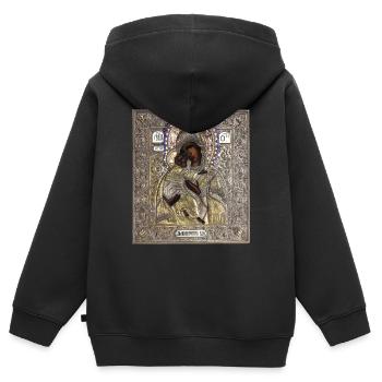 Icône. Icône orthodoxe - Sweat Premium à capuche zippé enfant bio - noir - Dos - AI Model Kid Male (0cm)