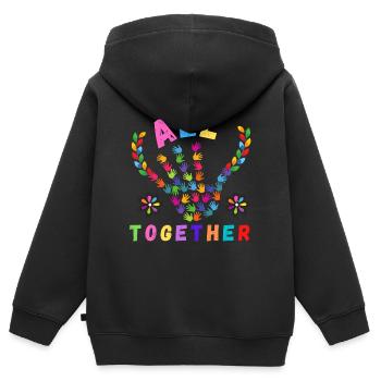 Liebe Rainbow Rain ALLE ZUSAMMEN - Kinder Premium Organic Zip Hoodie - Schwarz - Hinten - AI Model Kid Male (0cm)