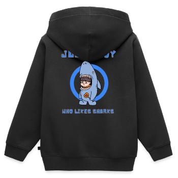 Ein Junge, der Haie mag. Für einen Haifan. - Kinder Premium Organic Zip Hoodie - Schwarz - Hinten - AI Model Kid Male (0cm)