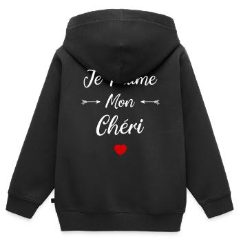 je t'aime mon Chéri - Sweat Premium à capuche zippé enfant bio - noir - Dos - AI Model Kid Male (0cm)