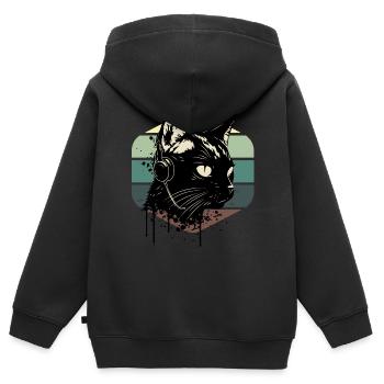 Cat Wearing Headphones | cat wearing earphones - Kids Premium Organic Zip-up Hoodie - black - Back - AI Model Kid Male (0cm)