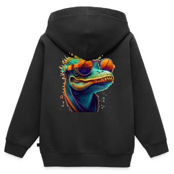 Kroko oder Alligator mit Sonnenbrille im Sommer - Kinder Premium Organic Zip Hoodie - Schwarz - Hinten - AI Model Kid Male (0cm)