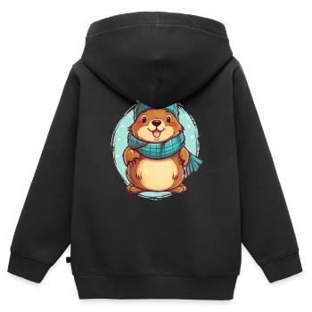 Gemütlicher Otter - Kinder Premium Organic Zip Hoodie - Schwarz - Hinten - AI Model Kid Male (0cm)