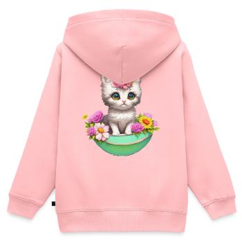 Eine freche Katze im Blumenrausch - Kinder Premium Organic Zip Hoodie - Rosa - Hinten - AI Model Kid Female (0cm)