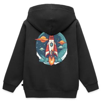 Whimsy Rocket: Galaktisches Abenteuer! - Kinder Premium Organic Zip Hoodie - Schwarz - Hinten - AI Model Kid Male (0cm)