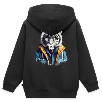 Streetstyle Schneeleopard | Leoparden-Liebhaber - Kinder Premium Organic Zip Hoodie - Schwarz - Hinten - AI Model Kid Male (0cm)