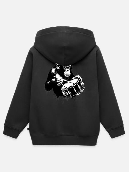 Rullante | Monkey Orchestra Street Art Banksy - Felpa Premium con cappuccio con zip bambino bio - nero