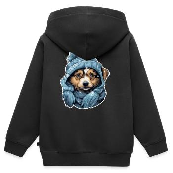 Winter dog with hat and scarf - Kids Premium Organic Zip-up Hoodie - black - Back - AI Model Kid Male (0cm)