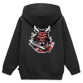 guerrier samourai - japon - demon - Sweat Premium à capuche zippé enfant bio - noir - Dos - AI Model Kid Male (0cm)