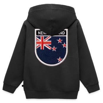 Nouvelle-Zélande Aotearoa Kiwi 14 - Sweat Premium à capuche zippé enfant bio - noir - Dos - AI Model Kid Male (0cm)