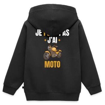 Je peux pas j'ai moto - Sweat Premium à capuche zippé enfant bio - noir - Dos - AI Model Kid Male (0cm)