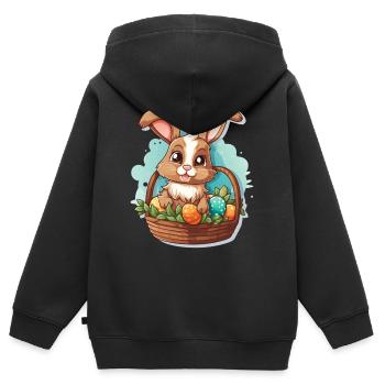 Osterhase im Osterkorb mit Ostereiern - Kinder Premium Organic Zip Hoodie - Schwarz - Hinten - AI Model Kid Male (0cm)