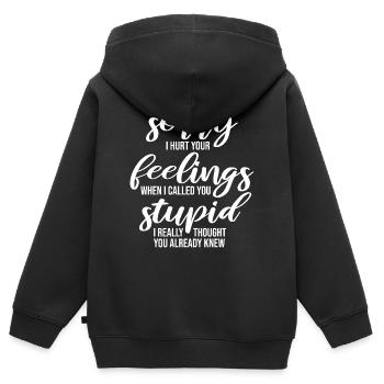 Je suis désolé de t’avoir blessé Je t’ai traité de stupide - Sweat Premium à capuche zippé enfant bio - noir - Dos - AI Model Kid Male (0cm)