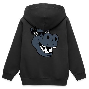 hippopotame rieur comique visage fête musique de club - Sweat Premium à capuche zippé enfant bio - noir - Dos - AI Model Kid Male (0cm)