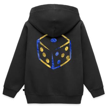 Würfel - Kinder Premium Organic Zip Hoodie - Schwarz - Hinten - AI Model Kid Male (0cm)