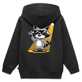 Retro Raccoon Rock Music - Kinder Premium Organic Zip Hoodie - Schwarz - Hinten - AI Model Kid Male (0cm)