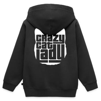 Chat fou Dame Texte Folle Femme Chats Amour - Sweat Premium à capuche zippé enfant bio - noir - Dos - AI Model Kid Male (0cm)