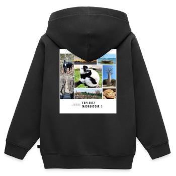 Souvenirs de Madagascar - Sweat Premium à capuche zippé enfant bio - noir - Dos - AI Model Kid Male (0cm)