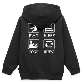 Essen Schlaf Code Wiederholen - Kinder Premium Organic Zip Hoodie - Schwarz - Hinten - AI Model Kid Male (0cm)