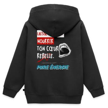 "Lass deinen Instinkt dein rebellisches Herz nähren. Rein - Kinder Premium Organic Zip Hoodie - Schwarz - Hinten - AI Model Kid Male (0cm)