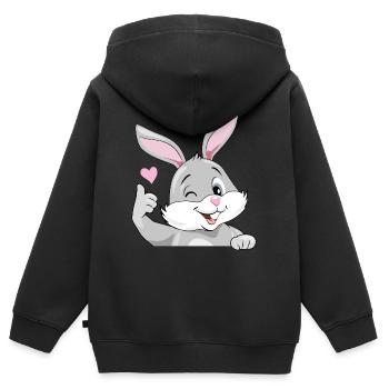 Sourire clin d’œil lapin aime - Sweat Premium à capuche zippé enfant bio - noir - Dos - AI Model Kid Male (0cm)