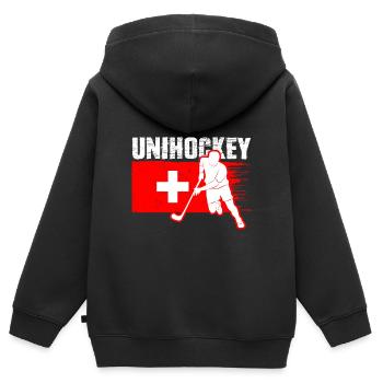 Unihockey Suisse Floorball - Sweat Premium à capuche zippé enfant bio - noir - Dos - AI Model Kid Male (0cm)