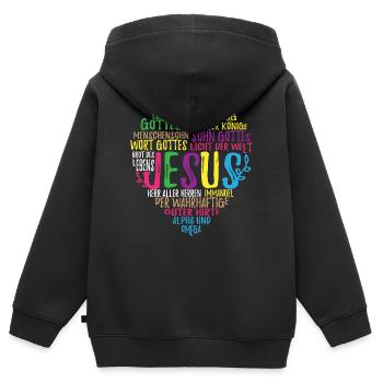 Jesus Christus Herz Geschenk für Christen - Kinder Premium Organic Zip Hoodie - Schwarz - Hinten - AI Model Kid Male (0cm)