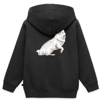 Chien de Montagne des Pyrénées | Grandes Pyrénées - Sweat Premium à capuche zippé enfant bio - noir - Dos - AI Model Kid Male (0cm)