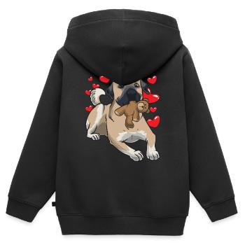 Kangal Hund mit Stofftier und vielen Herzen - Kinder Premium Organic Zip Hoodie - Schwarz - Hinten - AI Model Kid Male (0cm)
