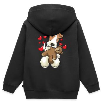 Foxterrier Drahthaar Hund mit Stofftier - Kinder Premium Organic Zip Hoodie - Schwarz - Hinten - AI Model Kid Male (0cm)