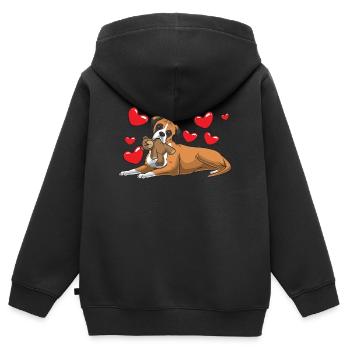 Deutscher Boxer Hund mit Kuscheltier und Herzen - Kinder Premium Organic Zip Hoodie - Schwarz - Hinten - AI Model Kid Male (0cm)