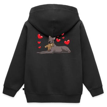 Chien Xoloitzcuintle avec peluche et beaucoup - Sweat Premium à capuche zippé enfant bio - noir - Dos - AI Model Kid Male (0cm)