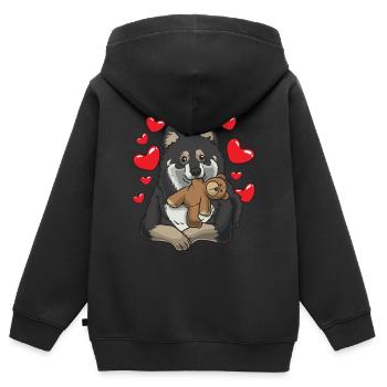 Finnischer Lapphund mit Kuscheltier - Kinder Premium Organic Zip Hoodie - Schwarz - Hinten - AI Model Kid Male (0cm)