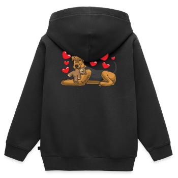 Airedale Terrier mit Stofftier - Kinder Premium Organic Zip Hoodie - Schwarz - Hinten - AI Model Kid Male (0cm)