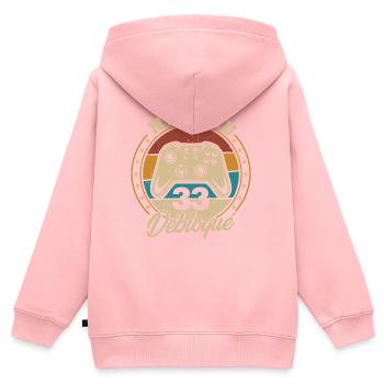 Niveau 33 débloque - Sweat Premium à capuche zippé enfant bio - rose - Dos - AI Model Kid Female (0cm)