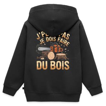 Ich kann nicht, ich muss Holz machen - Kinder Premium Organic Zip Hoodie - Schwarz - Hinten - AI Model Kid Male (0cm)